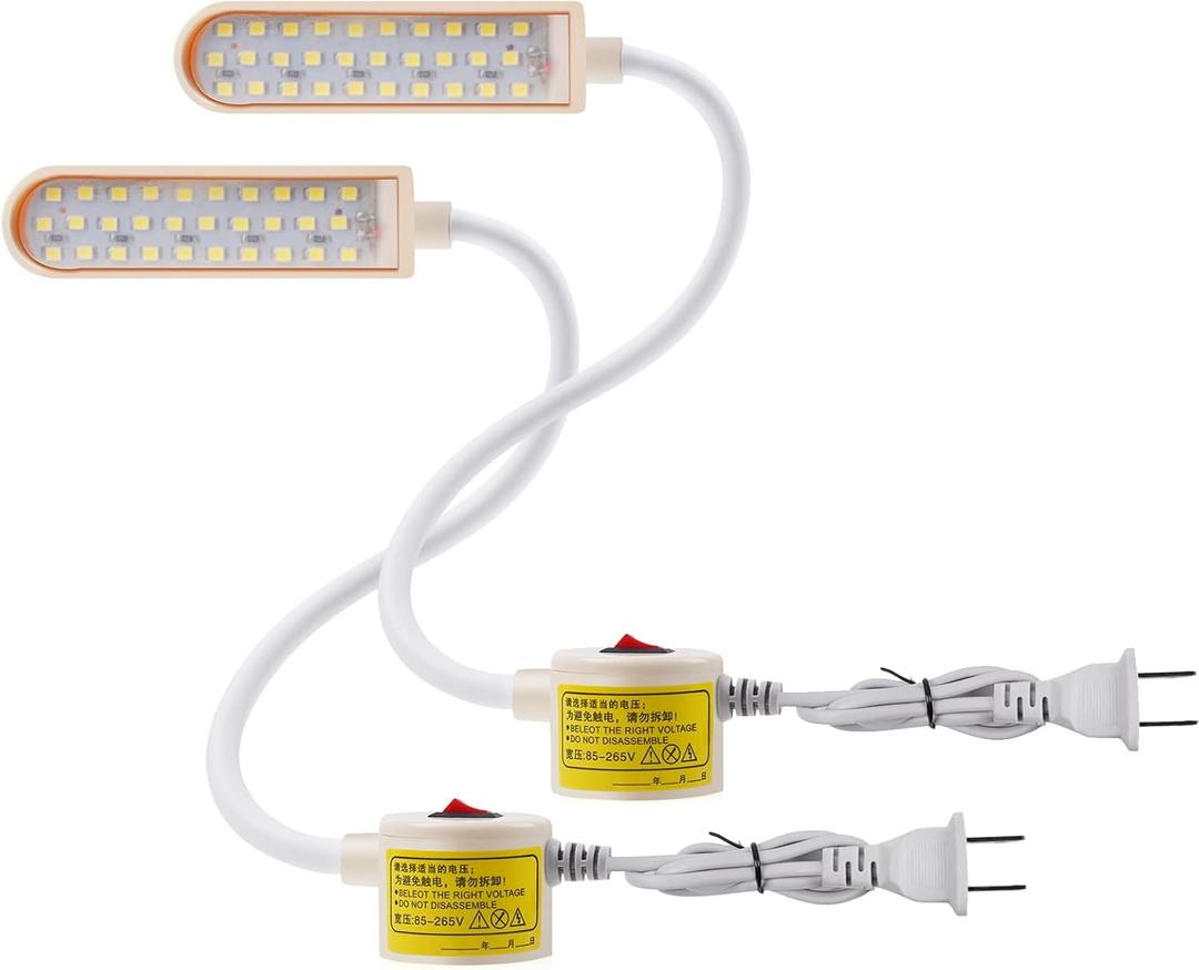 Bonlux Sewing Machine Light, 30 LEDs Flexible Gooseneck Work Light with Magnetic Mounting Base, 6W Portable Work Lamp for Workbench Lathe Drill Presses, Daylight 6000K (2-Pack)