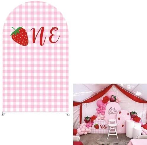 Strawberry Arch Backdrop Stand Covers Baby Shower Kids Girls Pink Birthday Party Decorations Arches Background Fabric Cover Festa Parties Banquets Decor Props (2.6x6ft Cover,67one)