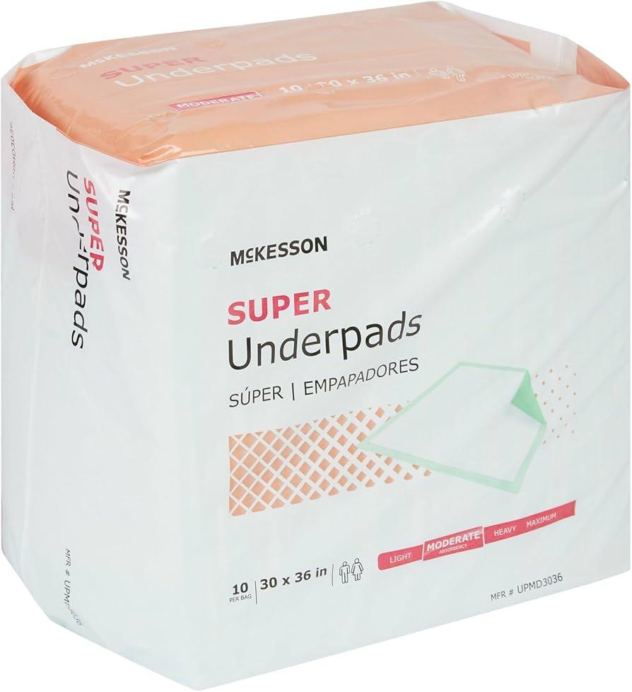 StayDry Medium Absorbency Disposable Underpad by McKesson, Pack Of 10, 30x36