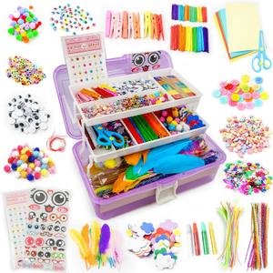 SMILESSKIDDO Arts Craft Supplies for Kids - 1000+ PCS Toddler DIY Craft Art Supply Set, Portable 3 Layered Folding Storage Box School Craft Projects - Gifts for Girls Crafts for Girls Ages 4-8 8-12 (purple)