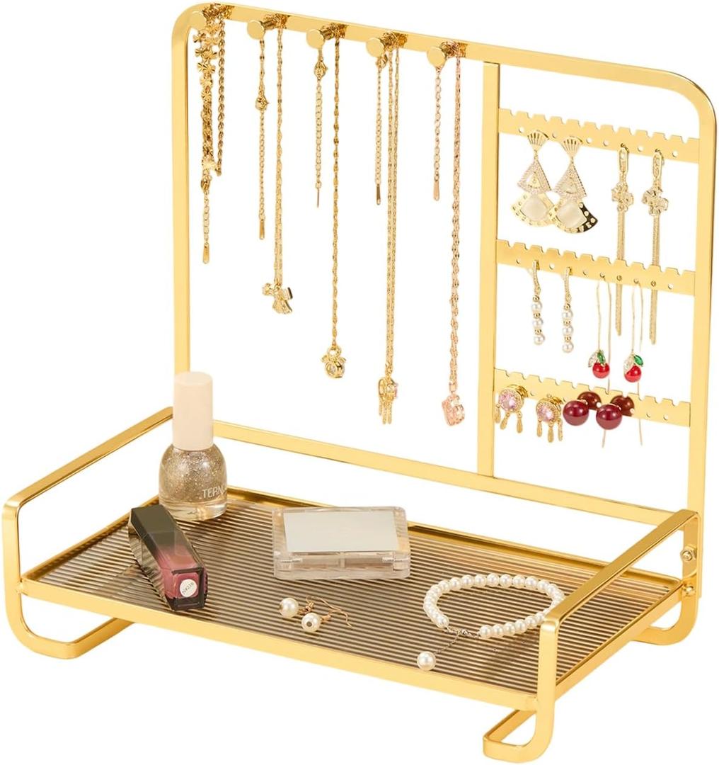 Jewelry Organizers Storage Stand Necklace Bracelet Earring Holder Box Tray jewelry display room decor,Metal,Goden