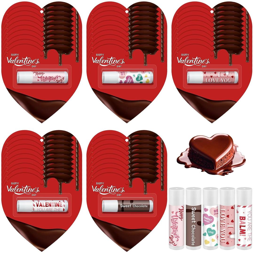 50 Pcs Valentine Lip Balms Bulk Galentine's Day Gifts Red Heart Shaped Valentine's Day Party Favors Lip Care Moisturizing Gift Favors Stuffer Wedding Birthday Party Supplies Decorations