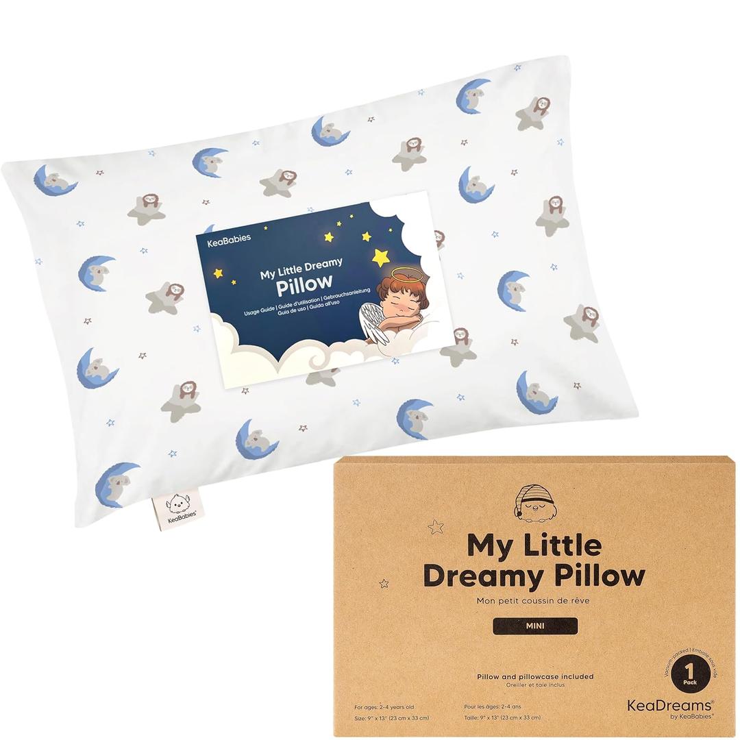Mini Toddler Pillow with Pillowcase - 9x13 My Little Dreamy Travel Kids Pillow for Sleeping, Toddler Bed, Small, Tiny, Organic Cotton Pillowcase, Soft & Breathable, Kids 2-4 Years Old(Space Drift) (Mini 9x13)