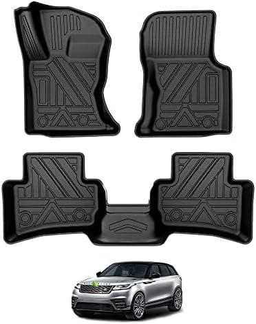 T TGBROS Floor Mats with TPE Custom Fit for 2017-2023 2024 Range Rover Velar Accessories All Weather Protection 2 Rows Floor Liners Set Non-Slip Black