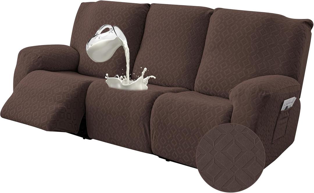 Gennia Waterproof Recliner Sofa Cover, Stretch Reclining Couch Covers with Pockets, Washable Lazy Boy Recliner Slipcovers, Leakproof Sofa Protector for Kids, Pets, Dog and Cat (1 Seat, Chocolate)