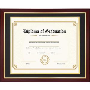 14x17 Diploma Frame with Black over Gold Mat, 16x20 Certificate Frame, Real Wood with Gold Trim, Mahogany with Tempered Glass