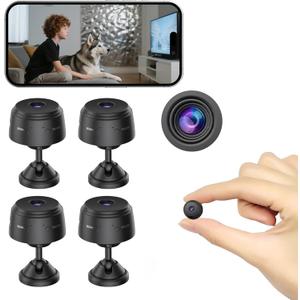 Mini Camera Small Hidden Camera -1080P HD Wireless WiFi Motion Detection Surveillance Cameras with Night Vision for Home Security Baby/Pet/Office/Car Monitor(Video Only), 4 Pack