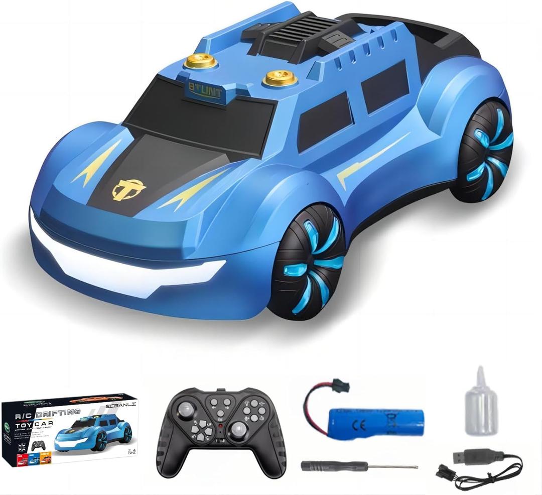 Dual Spray Remote Control Car Toy for Kids Adults, RC Model Racing Car Toys with Cool Led Lights, Birthday Gifts for Age 3 4 5 6 7 8-12 Year Old Boys Girls (Blue)