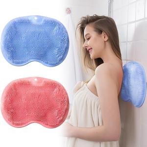 VOPHIA 2 Pack Shower Back & Foot Scrubber, Wall Mounted Back Scrubber Silicone Bath Massage Cushion Brush with Suction Cups, Bathroom Wash Foot Mat Exfoliating Dead Skin Foot Brush (L-Pink Blue)