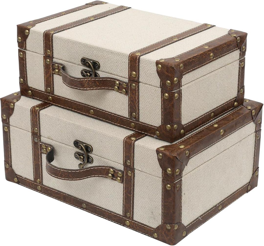 DECOR4SEASON Vintage Linen Fabric Decorative Box Set of 2 - Antique-Style Keepsake Chests for Coffee Table Decor, Mementos, and Elegant Bookshelf Styling