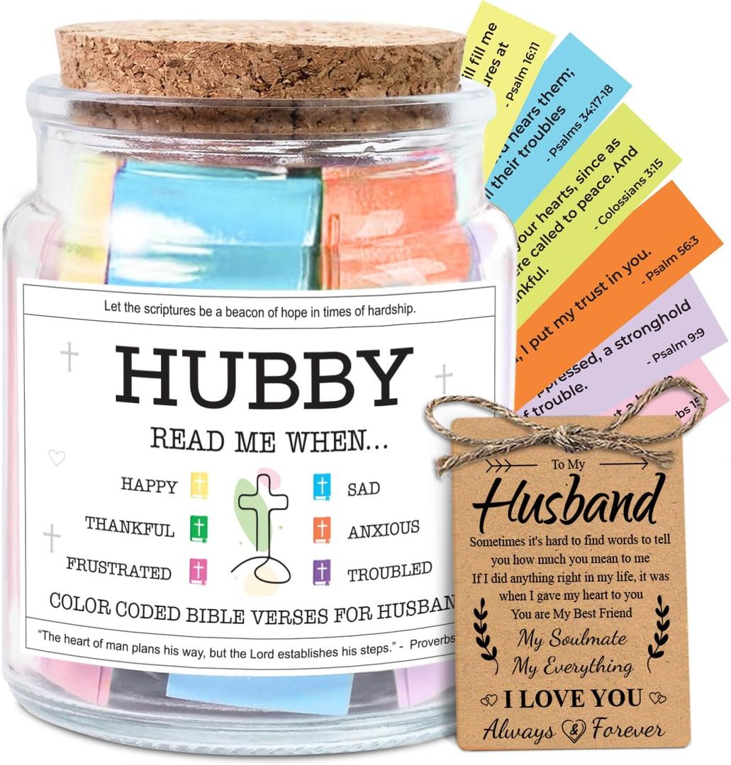 NewEleven Gifts For Husband - Husband Christmas Gifts, Christian Gift For Him, Husbands - Inspirational, Birthday Gift For Hubby From Wife, Her - Bible Verse Jar