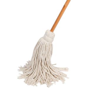 Large Wet Deck Cotton Mop with Solid Wood Handle (11 Oz, White)