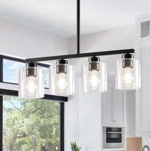 4-Light Kitchen Island Light, Black Pendant Lighting, 5.1"L x 20.4"W x 39.3"H