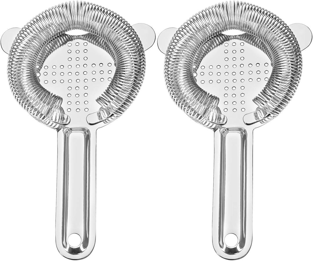 Cocktail Strainer, Stainless Steel Bar Strainer, Bar Tool Drink Strainer with Wire Spring for Professional Bartenders and Mixologists (2, Silver)