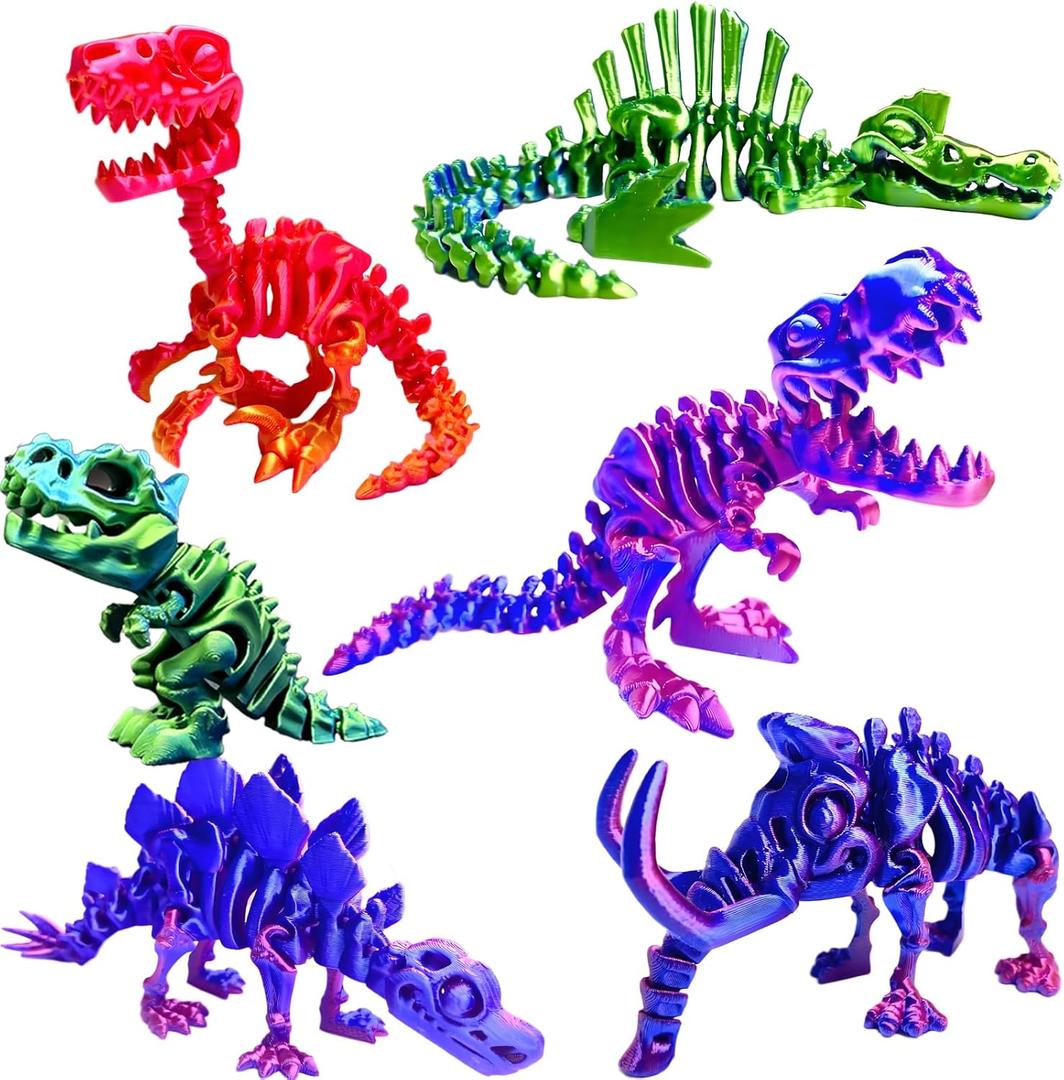 6pcs 3D Printed Dinosaur Skeletons, T-Rex Fidget Toys,3D Printed Dragon Animals Toys, Dragon Toy Kids Girl, Dinosaur Toys for Kids 5-7 Desk Gifts