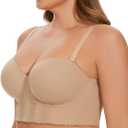 Women Longline Strapless Bra Seamless Bustier Bra Hide Back Fat (Beige)