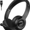 AOC USB Headset with Microphone for PC, Over-Ear Wired Headphones with Noise-Cancelling Mic, 40mm Audio Drivers, USB-A Computer Headset for Office, Teams, Call Centers & Online Meetings (Black)
