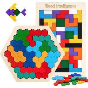 Wooden Puzzles Blocks Brain Teasers Logic Games for Classroom & Party Times,Jigsaw Puzzle Intelligence STEM Montessori Educatioanl IQ Toys Games for Kids Boys Girls Ages 3+ (2 Pack)