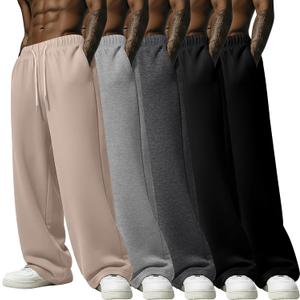5 Pack Men's Lightweight Baggy Sweatpants Straight Leg Open Bottom Drawstring Pants with 3 Pockets (Large, Mocha, Light Gray, Dark Gray, Black, Black)