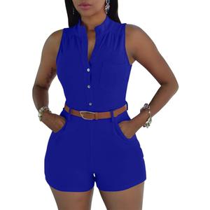 XXTAXN Women's Sexy V Neck Rompers One Piece Short Jumpsuit with Belt And Pockets (Large, Royalblue)