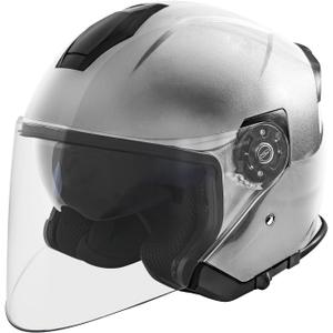 VCAN V88 3/4 Open Face Motorcycle Scooter Helmet ECE & DOT Approved (Small, Silver Metallic)
