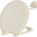 Angol Shiold Quiet-Close Molded Wood Toilet Seat with Non-Slip Adjustable Hinges, Anti-Pinch Bumpers, Easy Install & Clean（Bone, Round 16.5''）