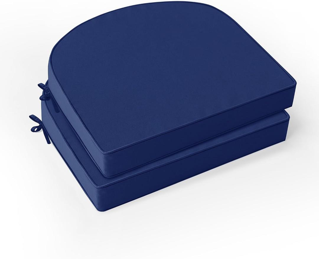 Outdoor Chair Cushions Set of 2: Waterproof & Fade Resistant Patio Furniture Cushions - 17 x 16 x 2 Inch Non Slip Round Corner Seat Cushion Pads with Removable Cover for Garden Yard Lawn, Navy Blue