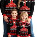 Disney Stitch Christmas Family Matching Snow Sweater Funny Holiday Long Sleeve Crew Neck Pullover Tops Festival Party Sets (Teal, L)