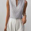 SOLY HUX Women's Work Outfits V Neck Sleeveless Blouses Summer Casual Tank Tops Business Office Dressy Striped Shirts