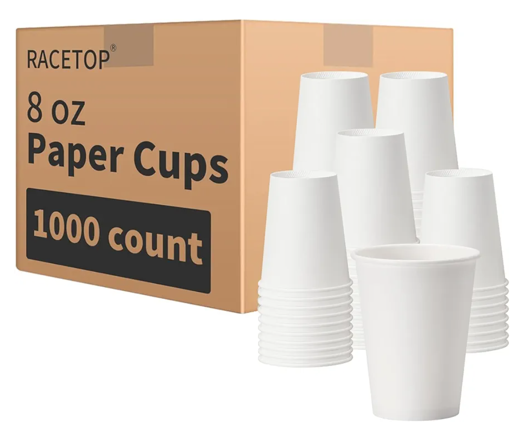 RACETOP 8 oz 1000 Pack Disposable Paper Coffee Cups, Paper Cups 8 oz Disposable, Ideal for Party, Home, Office