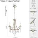 WUZUPS Candle Chandelier 3-Light Pendant Ceiling Light Modern Lighting Fixture for Bedroom Hallway Bar Kitchen Dinning Living Room Bathroom, Nickel & Imitation Wood Grain,16.1" Wide 23.8" High