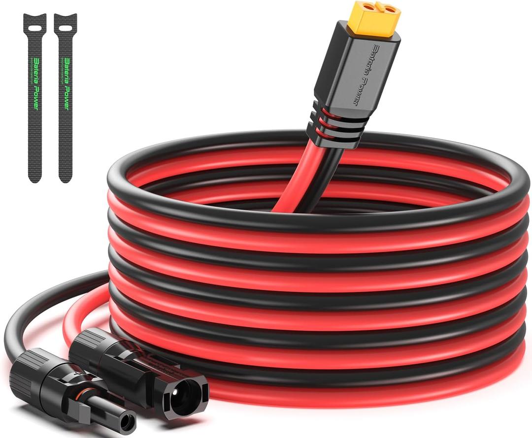 Solar to XT60 Charge Extension Cable 12AWG 10Ft Solar Connector to XT60 Adapter Cable for Solar Panel to LiFePO4 Battery RV Portable Power Station Solar Generator (Black&Red 12AWG)