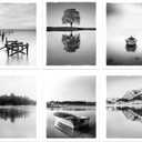 Color Play Nature Landscape Prints Wall Art Lake Scene Pictures Black and White Boat Pier Artwork Forest Tree Mountain Photography for Home Wall Decor UNFRAMED 8x10 Inch 6 Piece (Lake Theme 02)