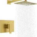 KENES Brushed Gold Shower Faucet, Modern Square 10-Inch Shower Head and Handle Set, Bathroom Rainfall Shower System Wall Mount, KE-6024B-4 (Including Shower Valve)