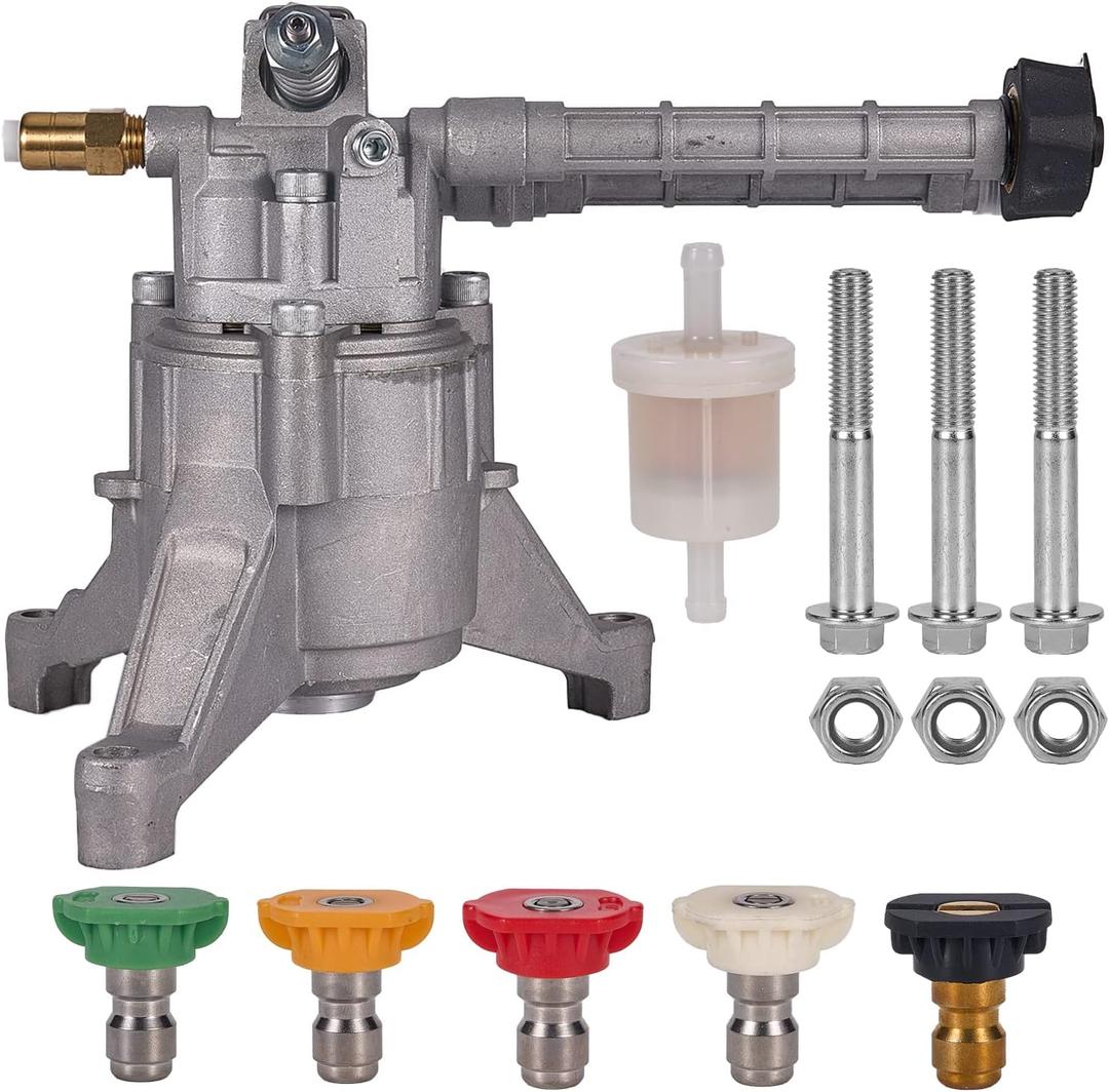 7/8" Shaft Vertical Pressure Washer Pump 2600-3000 PSI @2.5 GPM OEM & Power Washer Pump For Troy Bilt SRMW22G26-EZ Craftsman AR Front Inlet/Outlet with 5 Nozzle