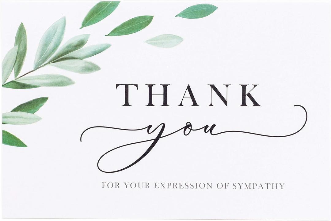 Gooji Thank You Cards for Funeral  20 pcs Sympathy Acknowledgement Cards  Elegant and Classy Watercolor Design - Matching Peel-and-Seal White Envelopes Included  Bulk 4 x 6-inch Thank You Notes