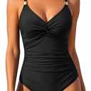 Daci Women's One Piece Swimsuit Tummy Control Bathing Suit Gold Metal Full Coverage Slimming Swimwear 2025 (L)