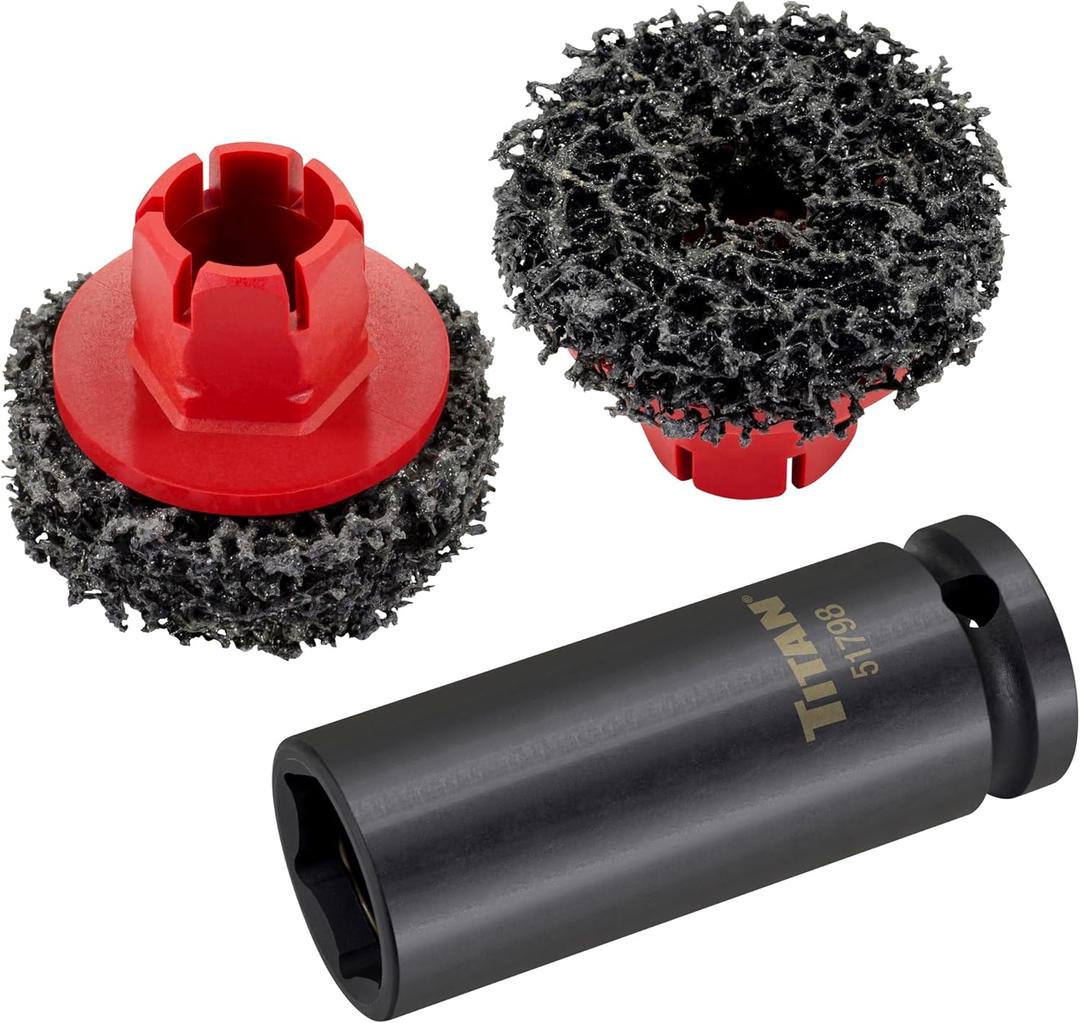 Titan 51798 Wheel Hub Cleaning Kit, Includes 1/2-Inch Drive Impact Socket & Brake Disc Cleaning Pads
