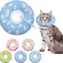 Cat Cone Collar Soft, Adjustable Cat Recovery Collars Kitten Cones to Stop Licking, Cute Donut E Collar After Surgery, Anti-Lick Wound Healing Elizabethan Collar for Kitten(Blue Daisy, Medium)