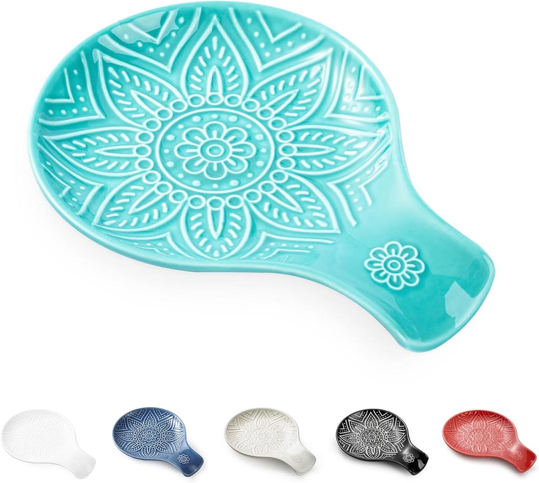 Ceramic Spoon Rest, 7.48 Inches Spoon Holder for Kitchen Counter, Kitchen Accessories, Dishwasher Safe, Turquoise