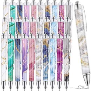 TecUnite 30 Pcs Marble Ballpoint Pens for Women 1.00 mm Cute Black Ink Fancy Pens Fine Point Smooth Marble Writing Supplies Journaling Gifts Office Supplies, 10 Designs