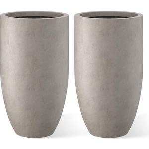 Kante 24 Inch Tall Round Concrete Planter, 2 Pack Large Indoor Outdoor Plant Pots with Drainage Hole and Rubber Plug, Modern Decorative Garden Pots for Home Patio Porch, Weathered Concrete
