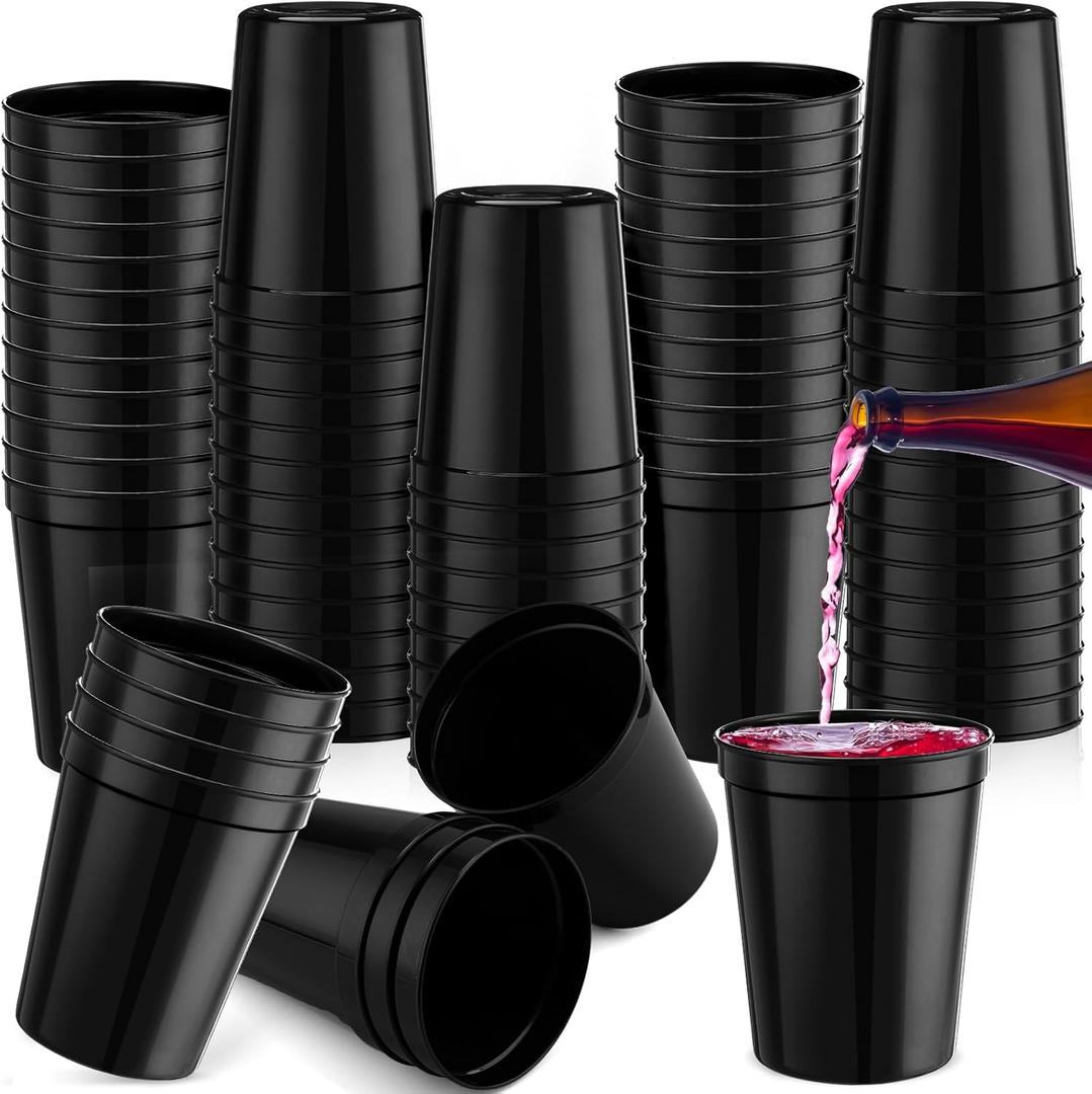 Nitial 80 Pcs Plastic Cups for Party 16 oz Plastic Stadium Cups Bulk Blank Reusable Drink Tumblers Large Drinking Cup for Wine, Coffee, Beer, Water Picnics Party Supplies (Black)