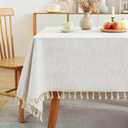 Laolitou Textured Table Cloth for Rectangle Table, Heavy Duty Farmhouse Tablecloth Solid Cotton Linen Waterproof Wrinkle Free Burlap Tables Cover for Kitchen Dining,Party, Ivory 55''x106'',8-10 Seats