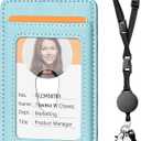 4 x Leather Badge Holder and Adjustable Retractable Lanyards, Quick Release Buckle and Safety Breakaway Lanyards with Swivel Metal Clasp for Offices, Staff, Students, Employees (1 Pack, Sa-light Blue)