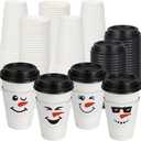 100 Pcs 16 oz Christmas Disposable Paper Cups with Lids and Coffee Cup Sleeves Snowman Face Hot Cocoa Cups for Hot Cold Drinks Drinks, Family Gatherings & Xmas Holiday Party Supplies