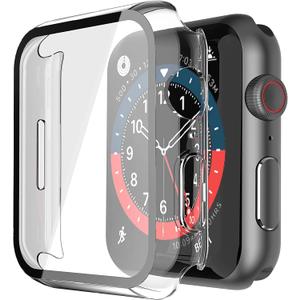 Misxi 2 Pack Hard PC Case with Tempered Glass Screen Protector with Button Compatible with Apple Watch SE 3 SE 2 SE Series 6 Series 5 Series 4 40mm - Crystal Transparent