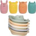 Baby Bath Toys Stackable Boats with Soft Silicone Squirt Water Animal Toys, 9 Pcs Floating Stacking Boat Bathtub Shower Pool Beach Toys for Toddler Kids 1-3