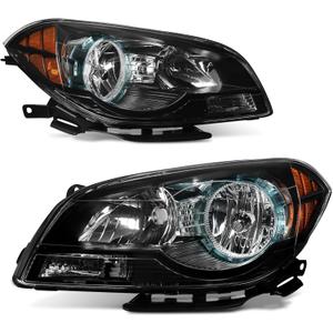 AUTOSAVER88 Headlights Assembly Compatible with 08 09 10 11 12 2008 2009 2010 2011 2012 Chevy Malibu 2008-2012 08-12 Headlamps Passenger and Driver Side Black Housing Amber Reflector