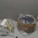 Arc Floor Lamp with 3 Color Temperatures, LED Gold Floor Lamp with Remote & Stepless Dimmable Bulb, Boho Standing Lamp with Rattan & Fabric Shades, Farmhouse Tall Lamp for Living Room Bedroom